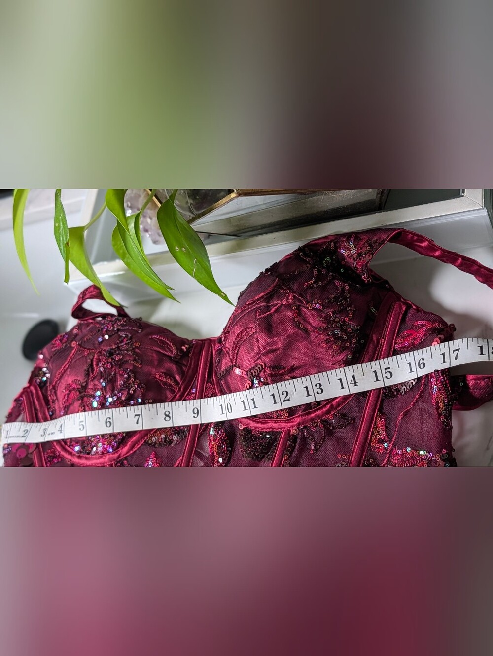 Faeriesty Maroon Metallic Tulle Beaded Bodice Corset Gown Maxi Fairy Dress LG - Picture 11 of 15